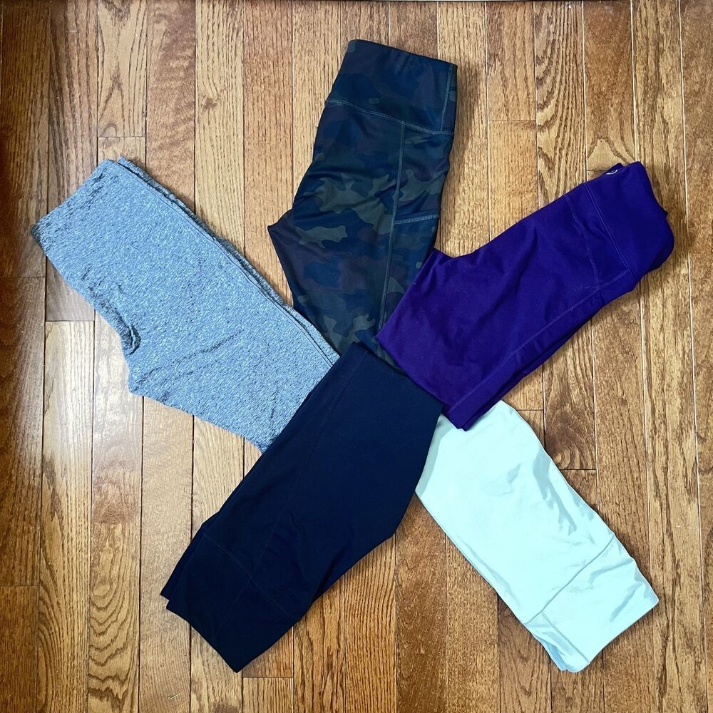 Lands End Zella Lot 5 Womens M High Rise Ankle Leggings Black Camo Athleisure